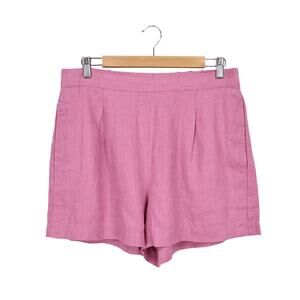 NWT Madewell Clean Pull-On Linen Shorts Pockets Pleats Pink Size Large